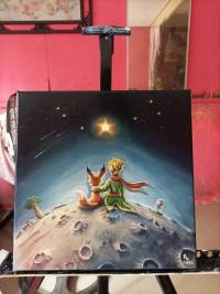 Original acrylic painting inspired by The Little Prince, portraying themes of wonder, love, friendship, and imagination. — Detail