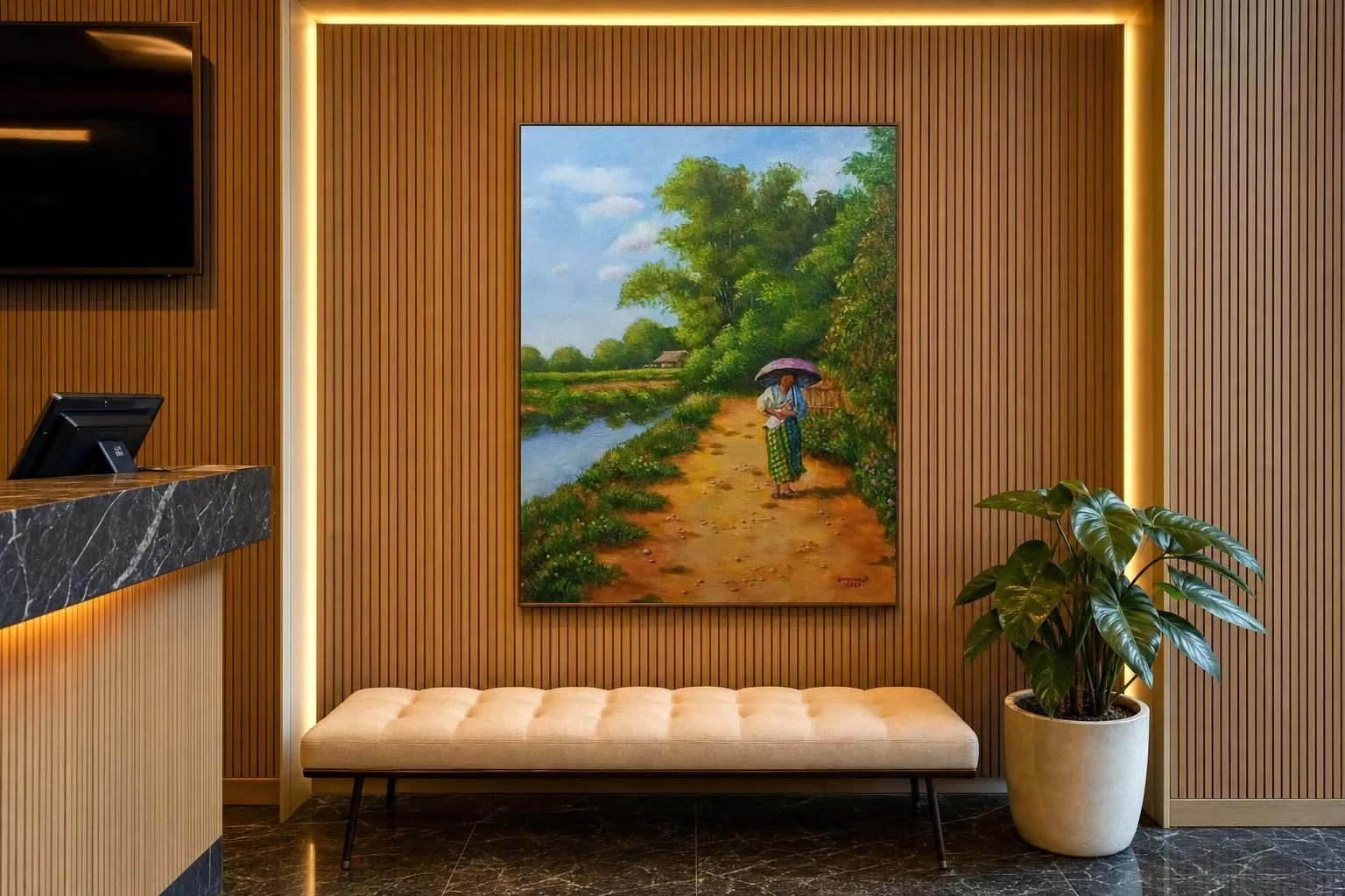 Walking on the Riverside by Gabriel ( Gabz) Alcantara Mendiola, Jr. in a reception lobby nook