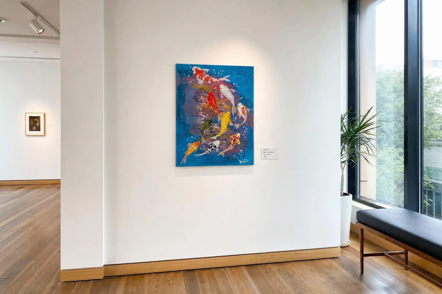 Abundance in Motion-Lucky 9 Koi shown in a gallery wall